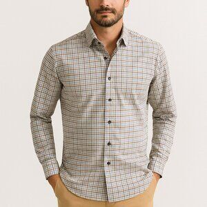 Eton Contemporary Fit Brown Blue Check Cotton Fine Twill Dress Shirt 15 38 NWOT